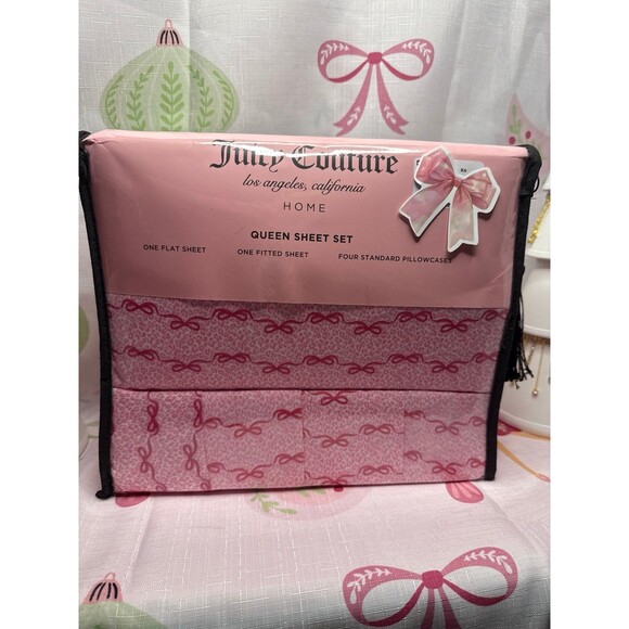 Juicy Couture Pink Bow Sheets, Queen - Picture 1 of 4